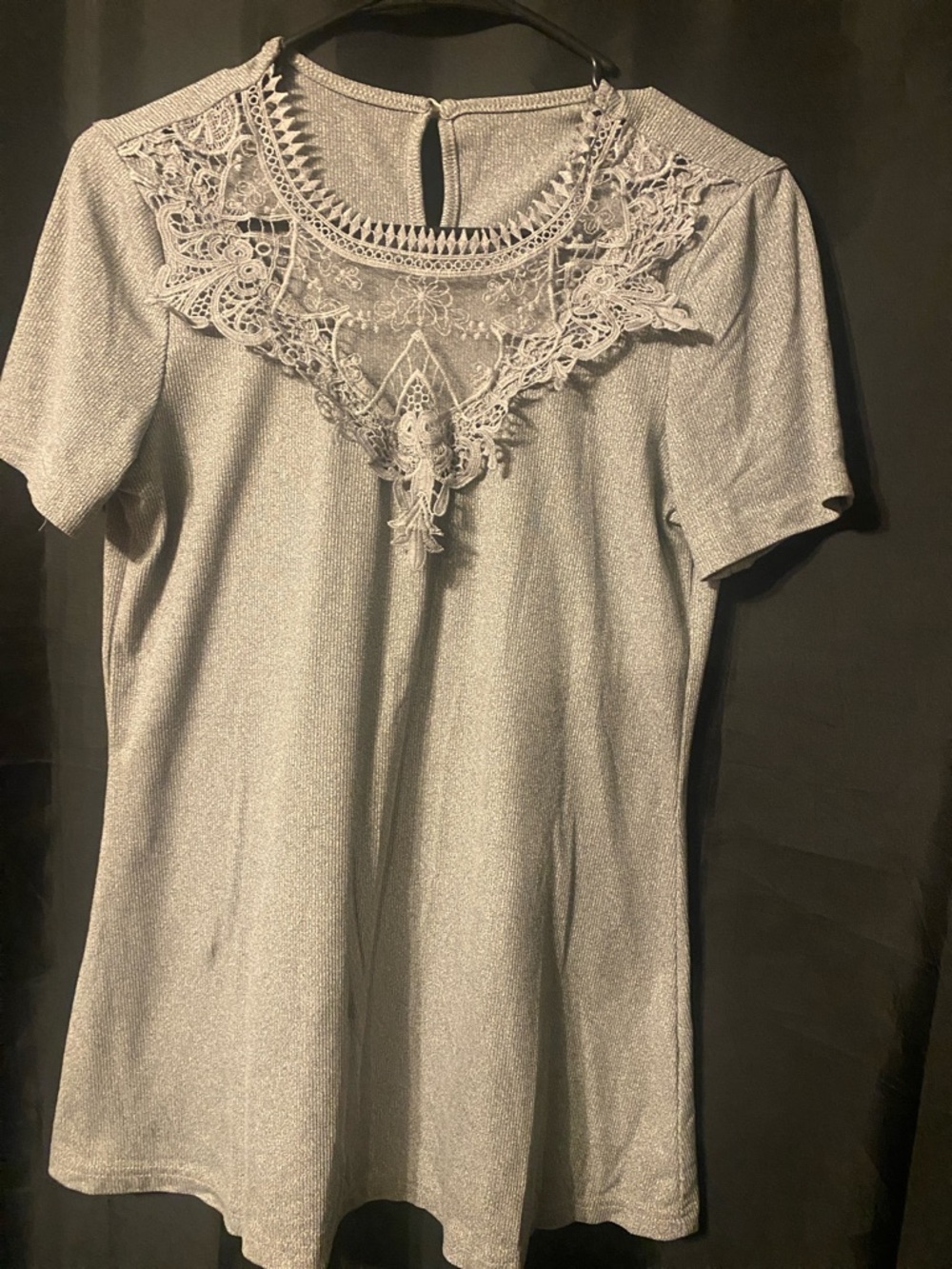 Silver Lace Yoke Shimmer Top